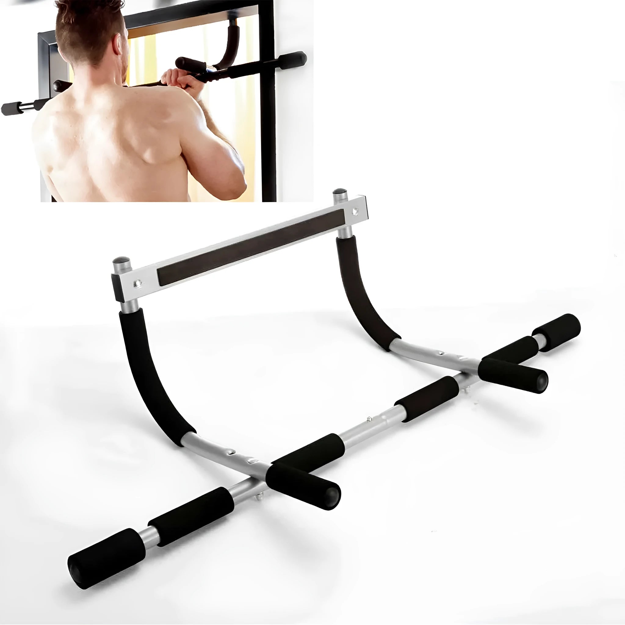 Black steel pipe indoor pull-up bar fitness equipment measuring 92.5x41x23 cm
