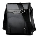 Men's black PU leather shoulder bag with zipper closure and adjustable strap