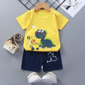 Children's cotton short-sleeved suit with shorts, enzyme-wash finish, plain pattern, available in multiple colours and sizes 73-130CM