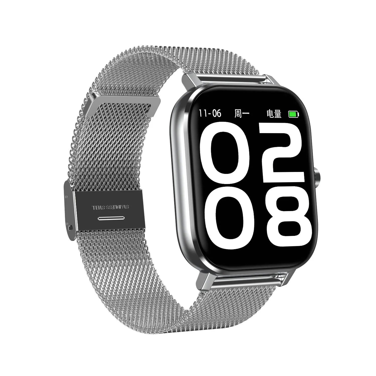 Smart bracelet showing 1.54-inch screen displaying heart rate and ECG data on a wrist
