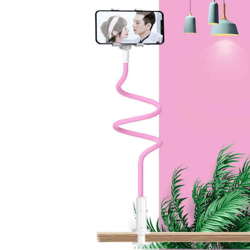 Flexible mobile phone holder with memory alloy hose in blue, pink, white, or black for bedside tablet support
