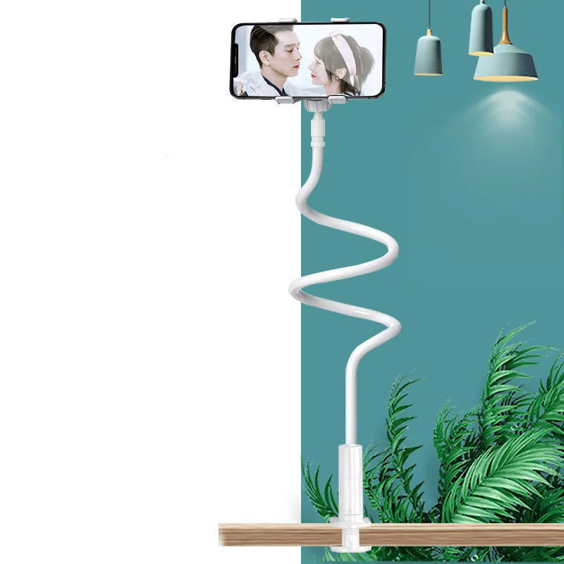 Flexible mobile phone holder with memory alloy hose in blue, pink, white, or black for bedside tablet support