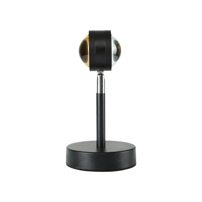 Black USB dual-head sunset rainbow projection lamp with touch control for bedroom lighting