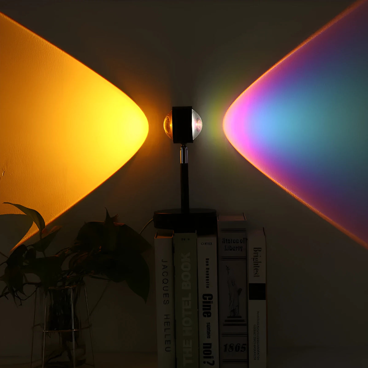 Black USB dual-head sunset rainbow projection lamp with touch control for bedroom lighting