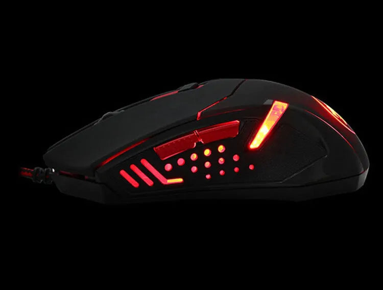 Black red wired USB gaming mouse with 2000dpi optical sensor and six buttons