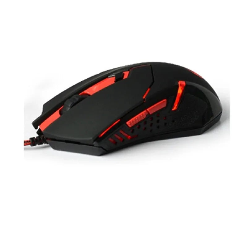 Black red wired USB gaming mouse with 2000dpi optical sensor and six buttons