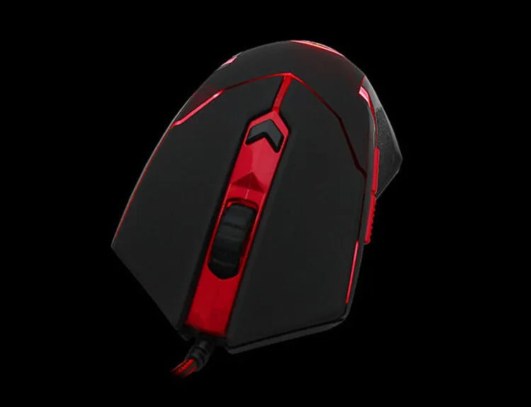 Black red wired USB gaming mouse with 2000dpi optical sensor and six buttons