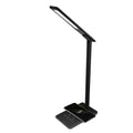 Black and white wireless charging desk lamp with touch controls and USB connection