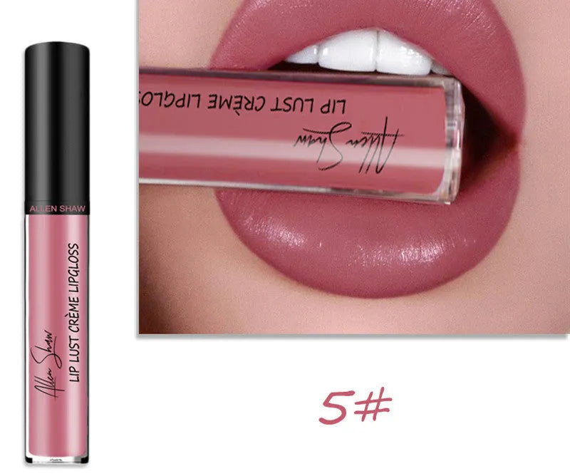 Cream texture lip gloss bullet in a variety of shades from a 12-colour set with mineral formula.