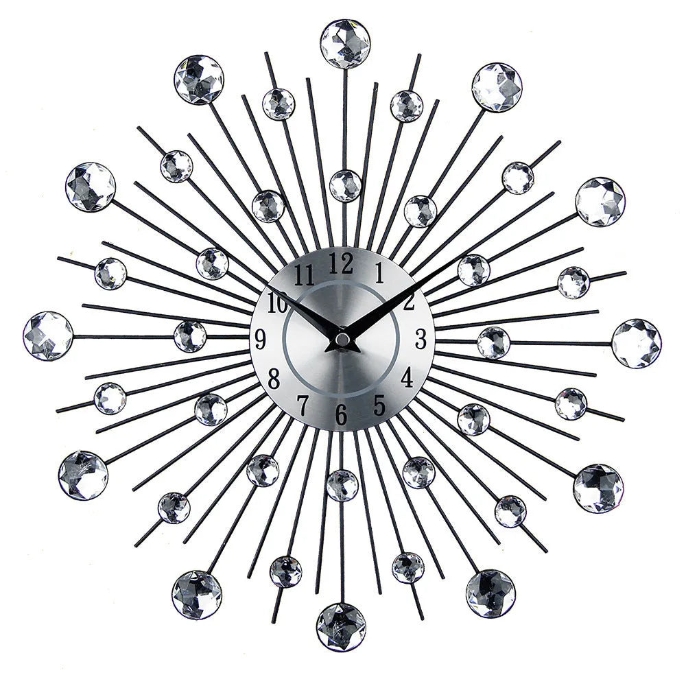 Silver round wall clock with 33cm aluminium dial and metal frame showing pointer and number display