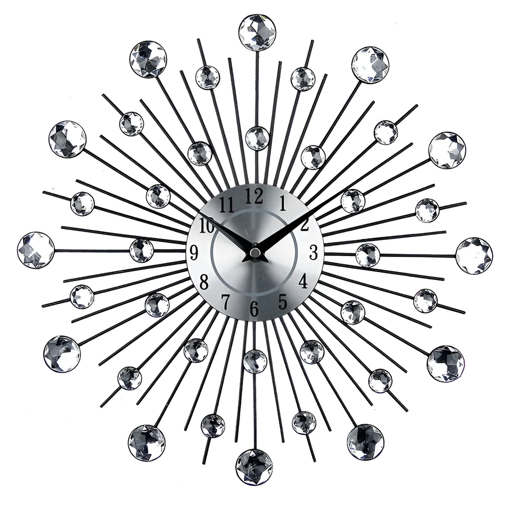 Silver round wall clock with 33cm aluminium dial and metal frame showing pointer and number display