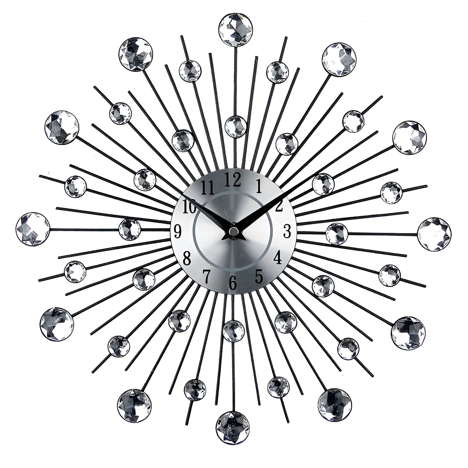 Silver round wall clock with 33cm aluminium dial and metal frame showing pointer and number display
