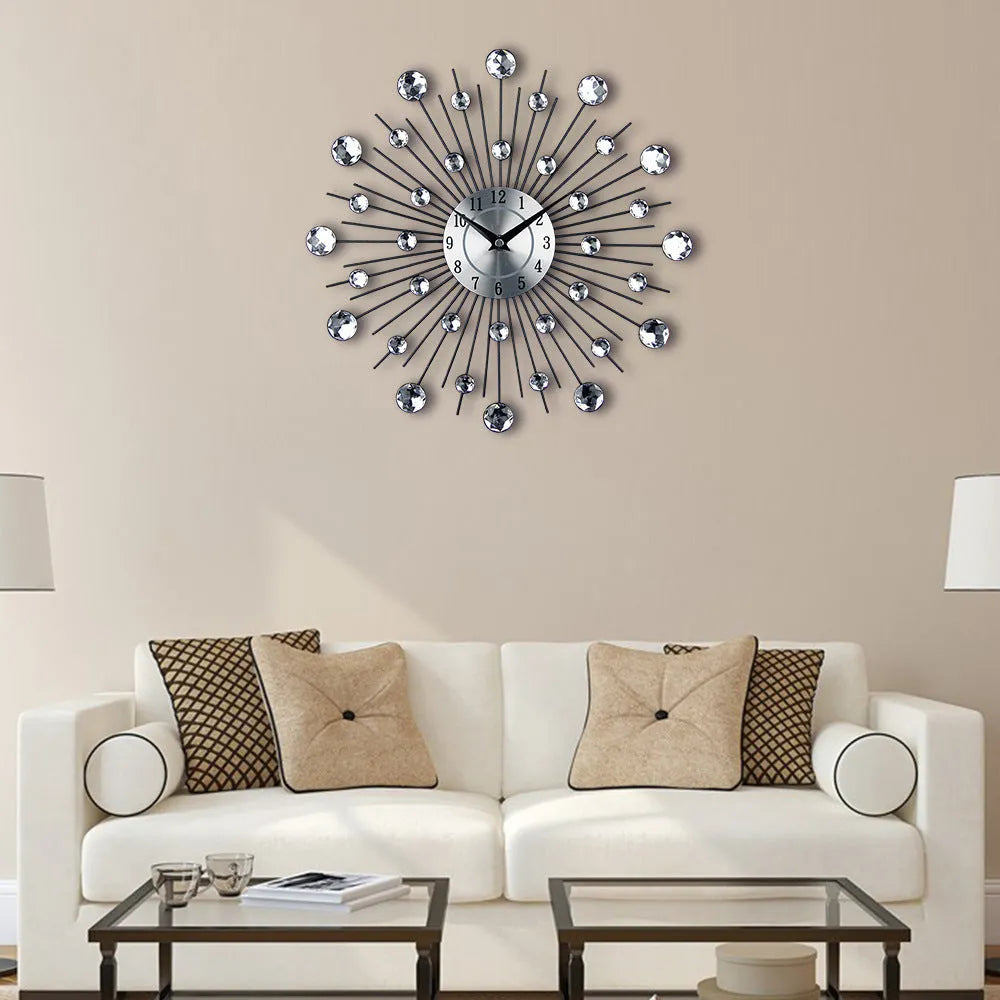 Silver round wall clock with 33cm aluminium dial and metal frame showing pointer and number display