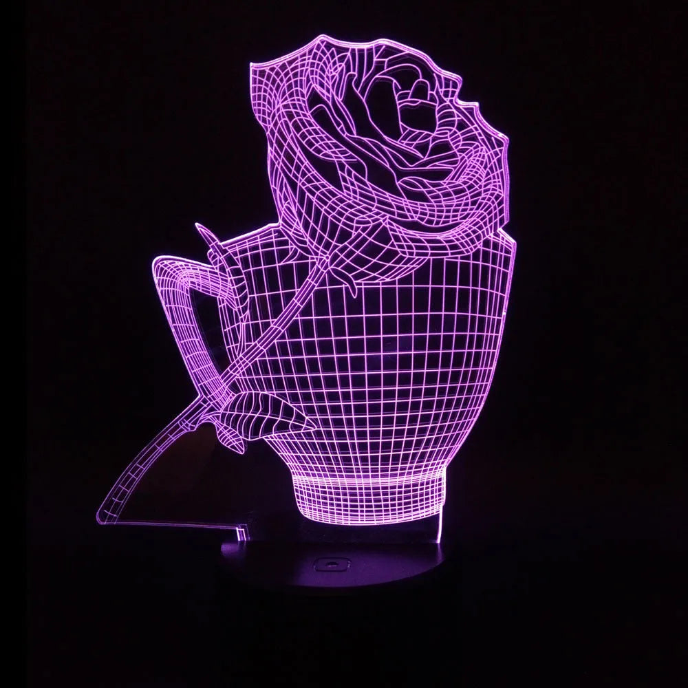 3D rose flower night light with acrylic panel and ABS base showing colour options