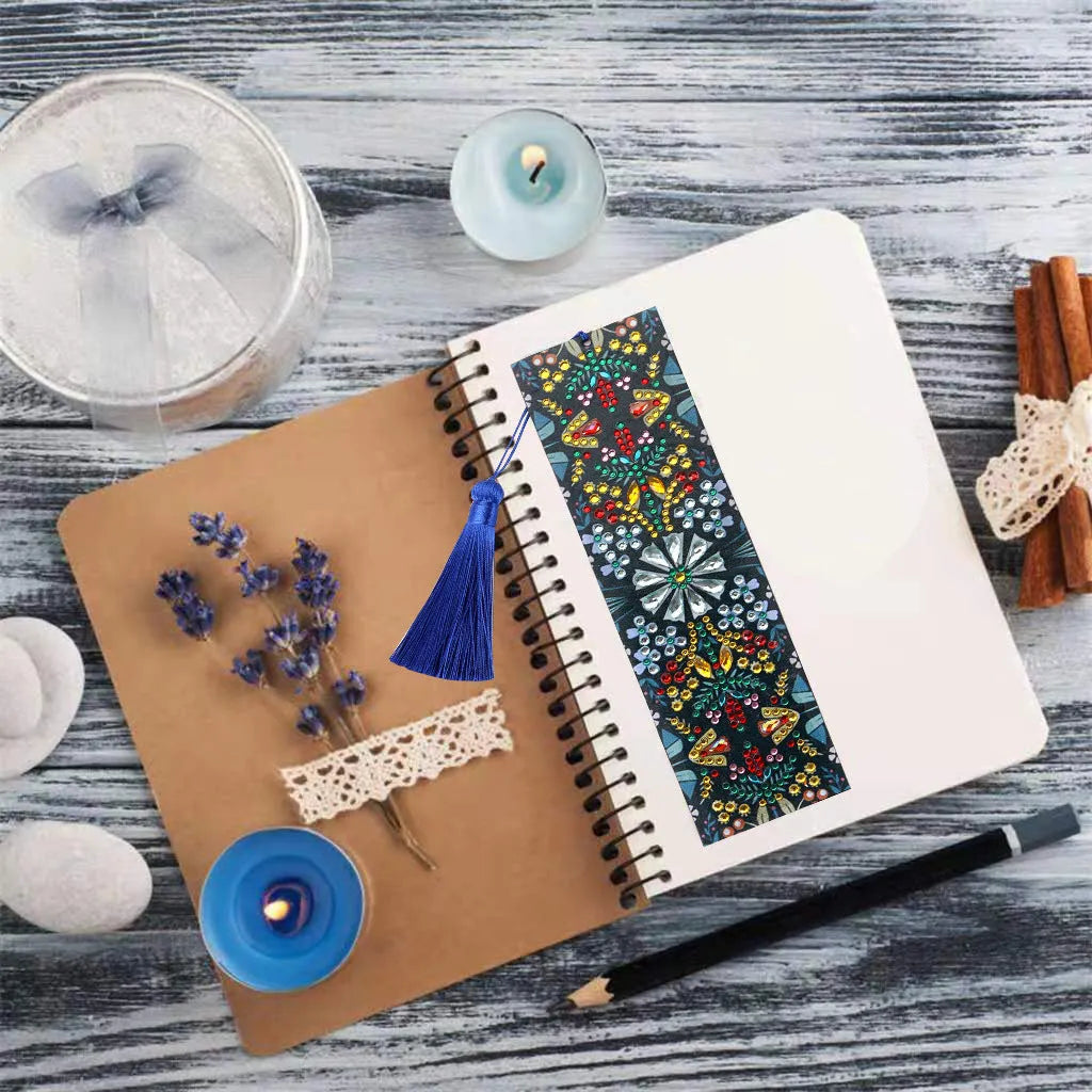 Leather diamond painting bookmark with mandala flower pattern in special-shaped diamond embroidery