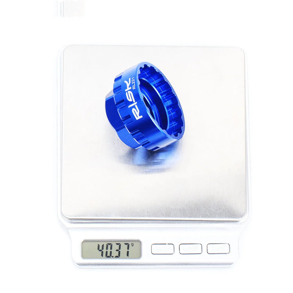 Blue aluminium bicycle disc brake removal tool for 12-speed direct mount rotors
