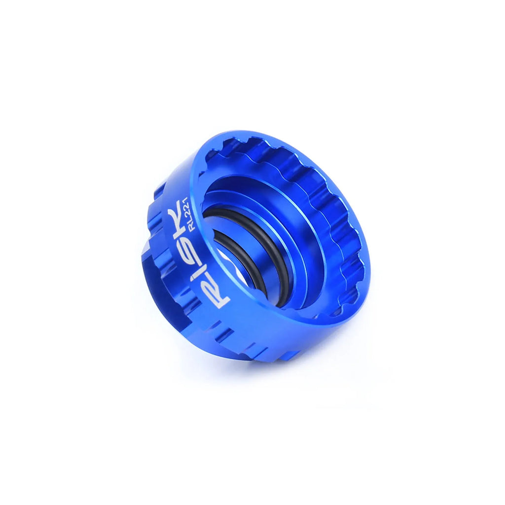 Blue aluminium bicycle disc brake removal tool for 12-speed direct mount rotors