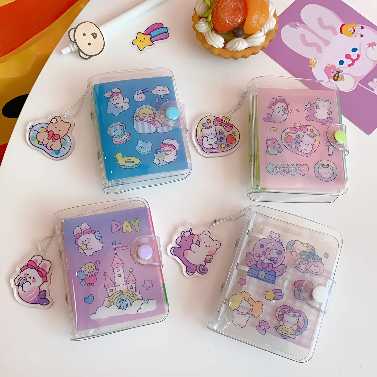 Hand ledger loose leaf refill paper pack with cute Japanese girl heart, bear, bunny, and rainbow castle designs