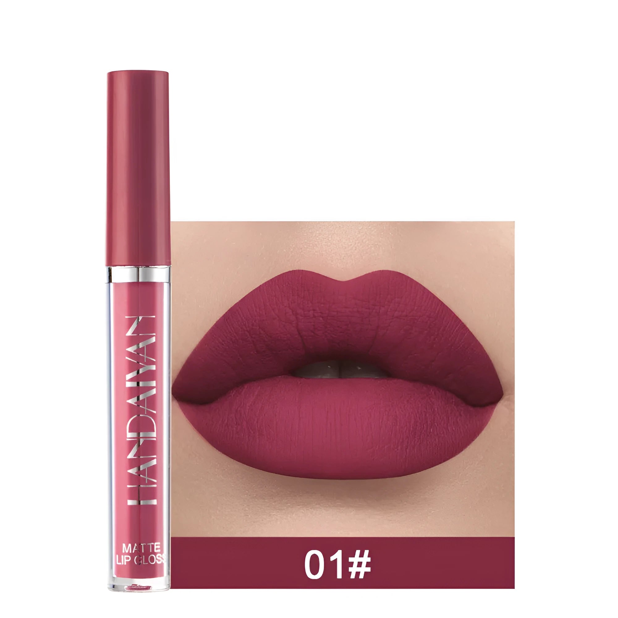 HANDAIYAN matte non-stick liquid lipstick in a tube, showing one of 13 available colour styles.