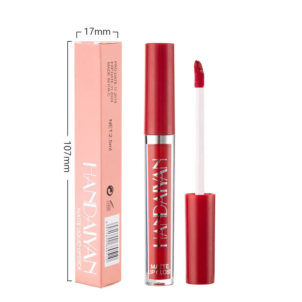 HANDAIYAN matte non-stick liquid lipstick in a tube, showing one of 13 available colour styles.