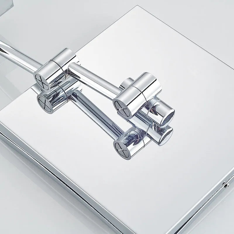 Stainless steel folding bathroom mirror lamp with 8.5 inch silver mirror for makeup application