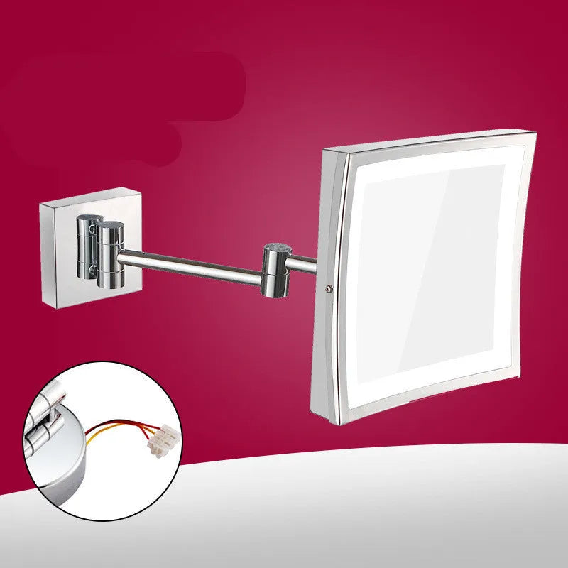 Stainless steel folding bathroom mirror lamp with 8.5 inch silver mirror for makeup application