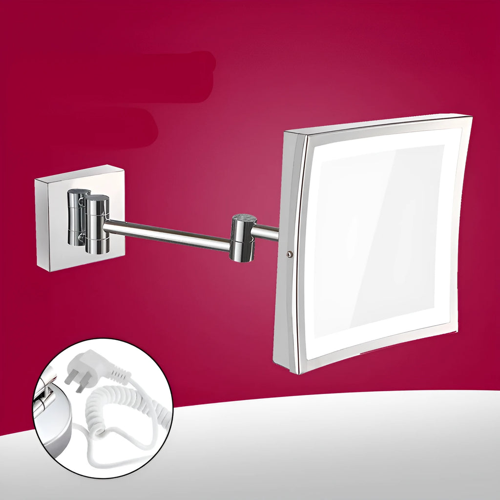 Stainless steel folding bathroom mirror lamp with 8.5 inch silver mirror for makeup application