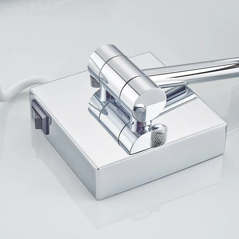 Stainless steel folding bathroom mirror lamp with 8.5 inch silver mirror for makeup application