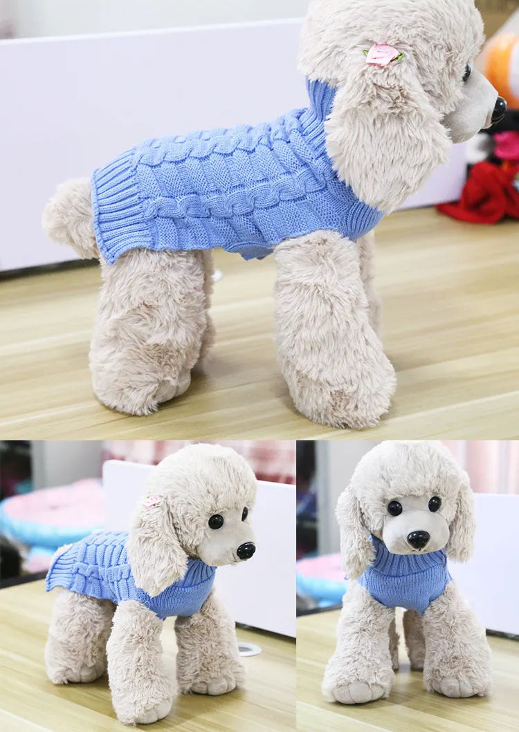 Cashmere twisted rope wool dog sweater in assorted colours and sizes.