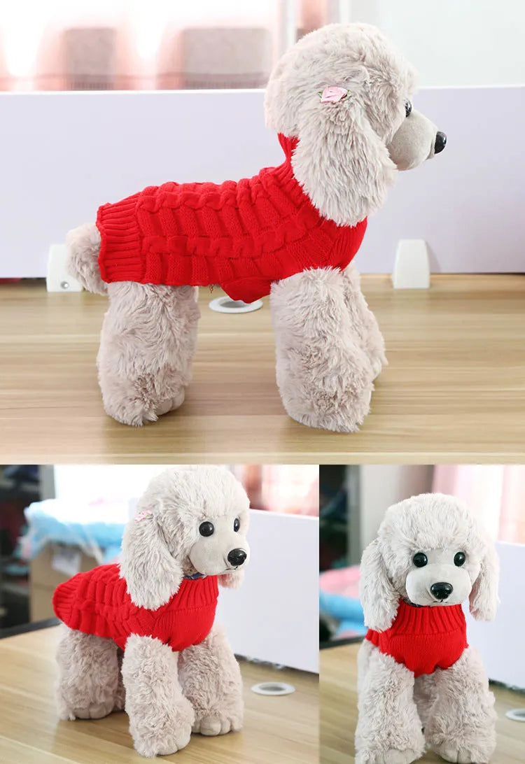 Cashmere twisted rope wool dog sweater in assorted colours and sizes.