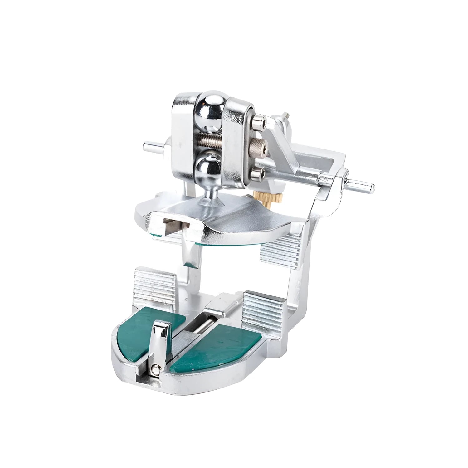 Korean dental articulator with adjustable upper and lower cast holders and two articulated joints.