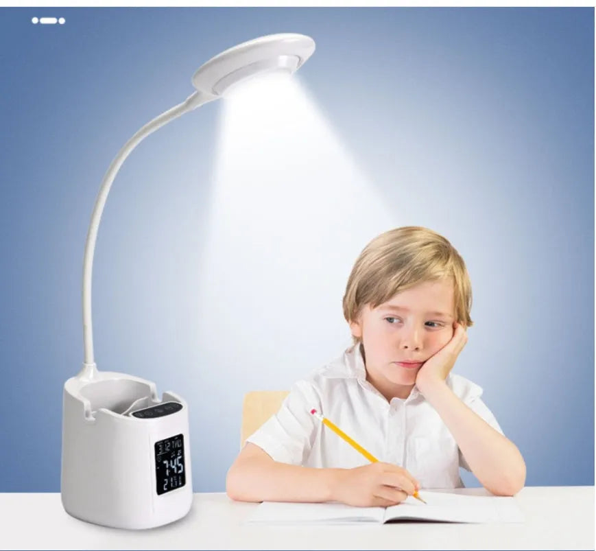 White desk lamp with touch switch and USB power input for study environments with eye protection features