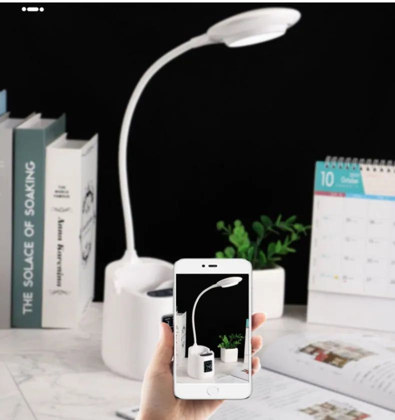 White desk lamp with touch switch and USB power input for study environments with eye protection features