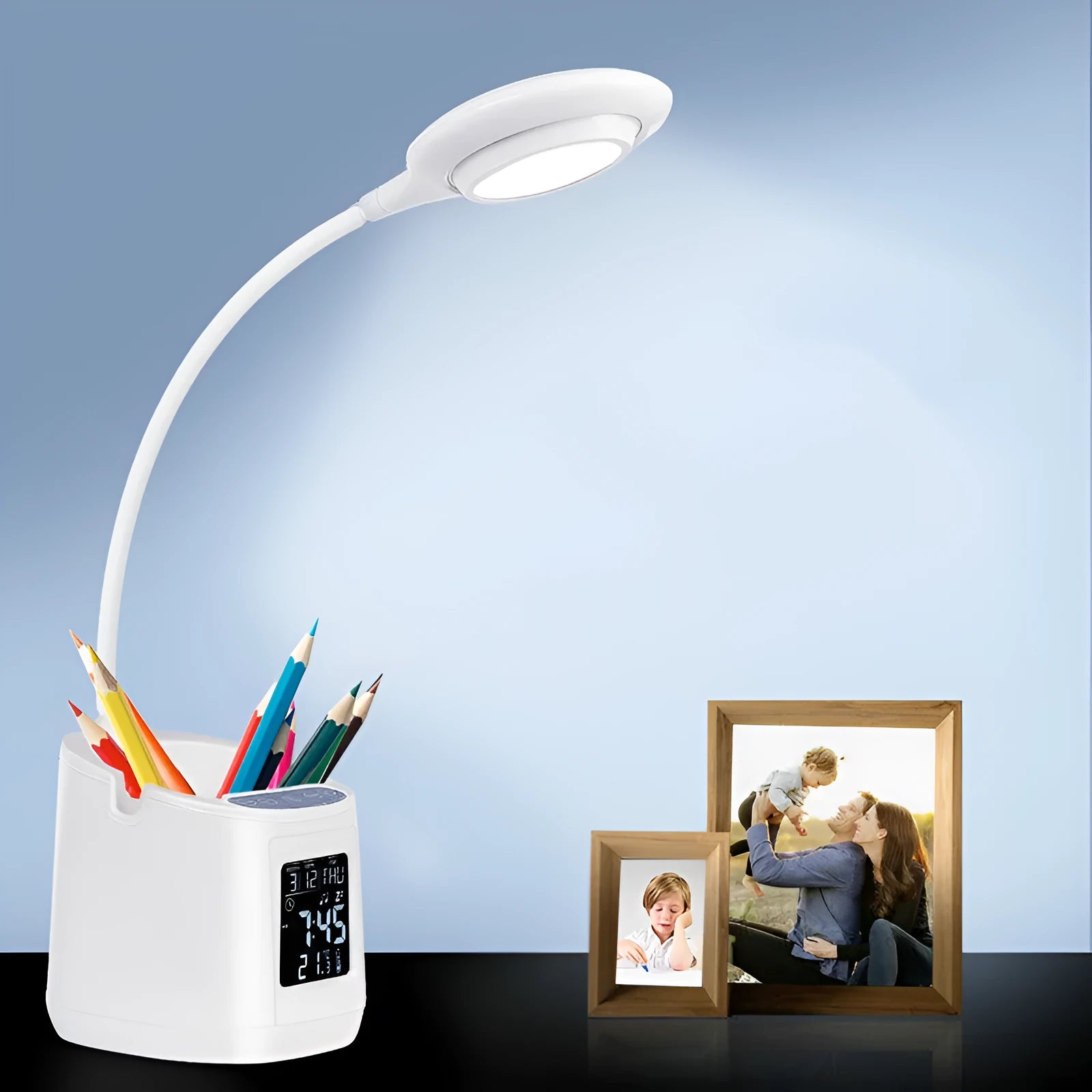 White desk lamp with touch switch and USB power input for study environments with eye protection features