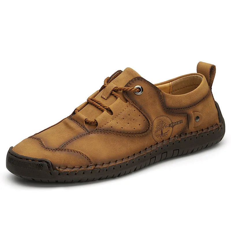 Men's casual leather shoes with microfiber upper and round toe in black, gold or khaki