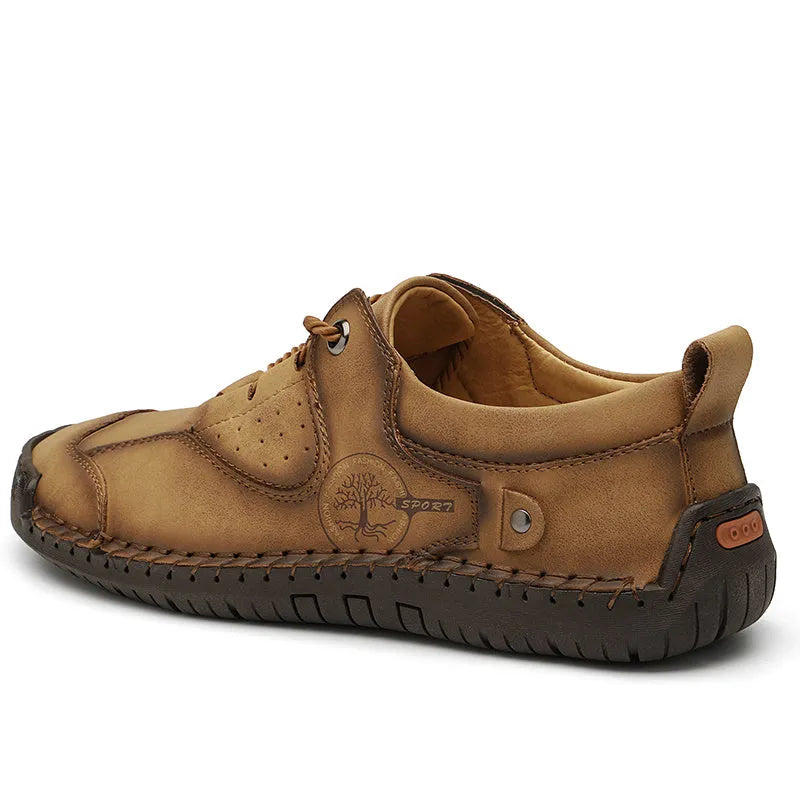 Men's casual leather shoes with microfiber upper and round toe in black, gold or khaki