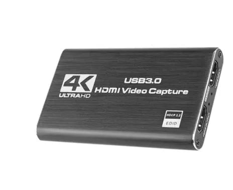 Black 4K HDMI game capture card with USB3.0 interface for streaming and recording
