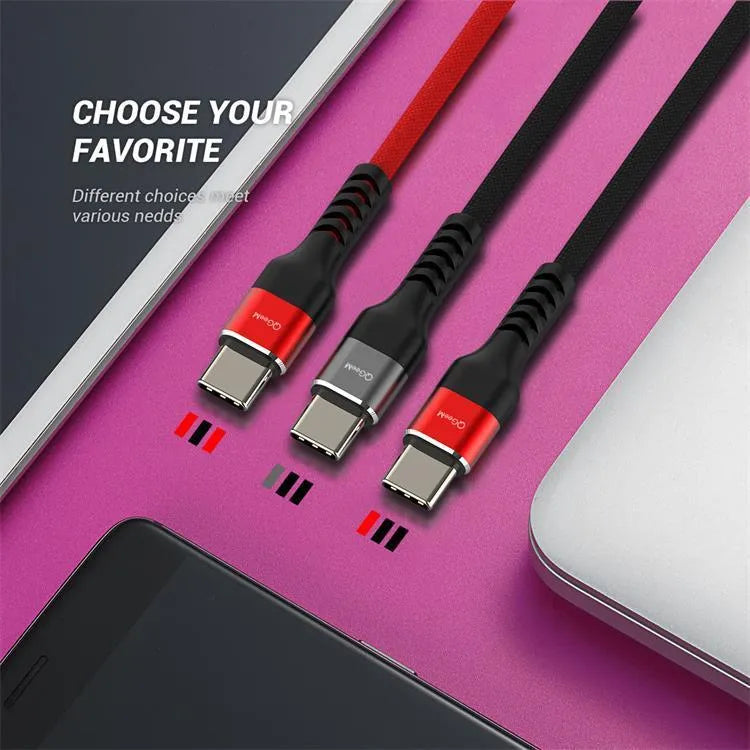 USB A to USB-C fast charging data cable for Android phones in black or red, showing length options.