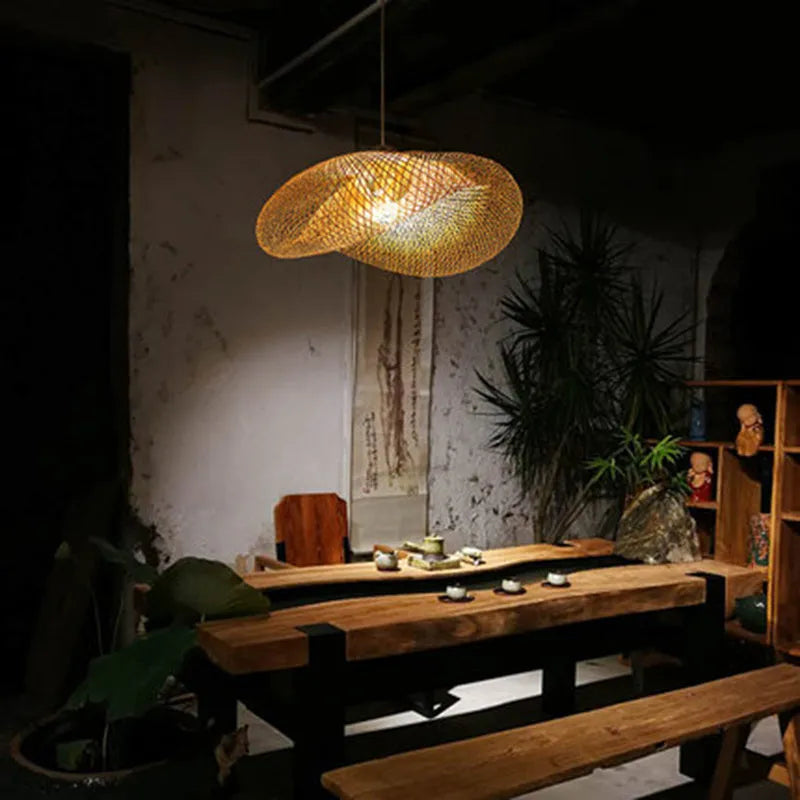 40cm diameter natural bamboo Chinese style chandelier ceiling light fixture