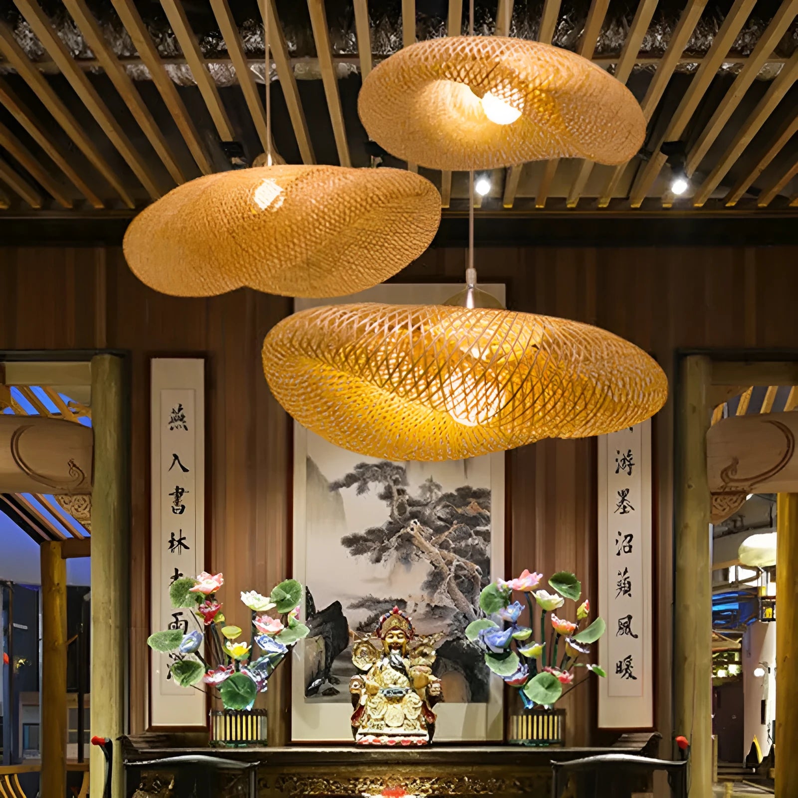 40cm diameter natural bamboo Chinese style chandelier ceiling light fixture