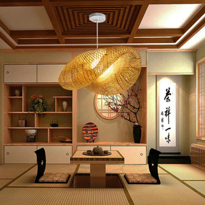 40cm diameter natural bamboo Chinese style chandelier ceiling light fixture
