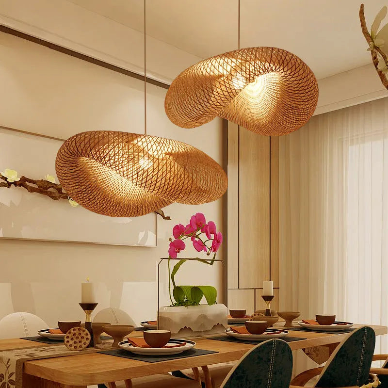 40cm diameter natural bamboo Chinese style chandelier ceiling light fixture