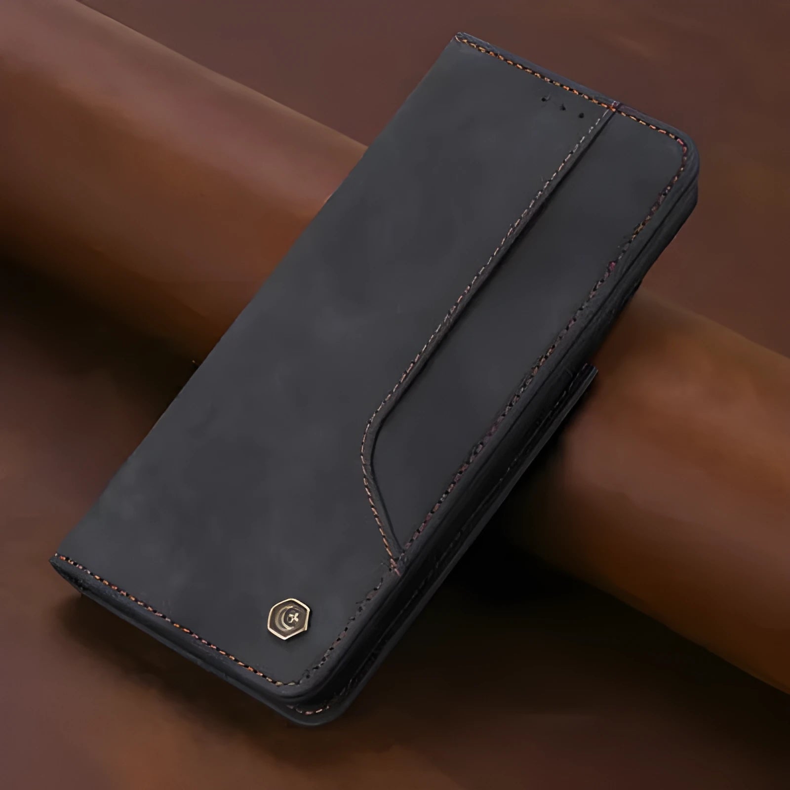 Imitation leather flip wallet case with magnetic closure and card slots for iPhone Samsung Huawei Xiaomi in black brown dark green wine red