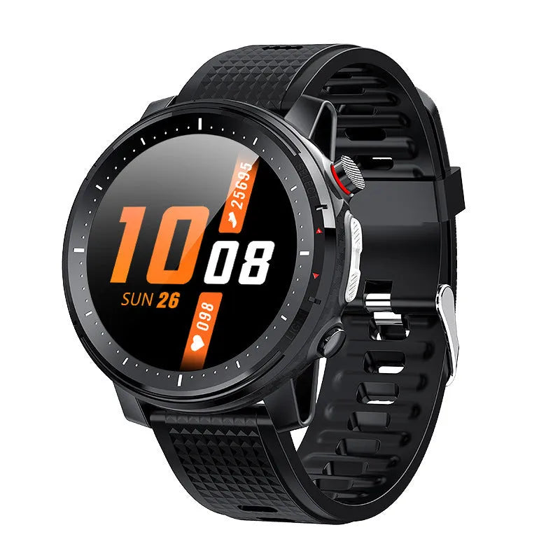 IP68 waterproof Android smart watch with 1.3-inch round dial and black silicone strap