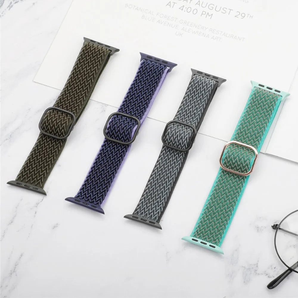 Braided nylon elastic strap with wave pattern for Apple Watch in multiple colours