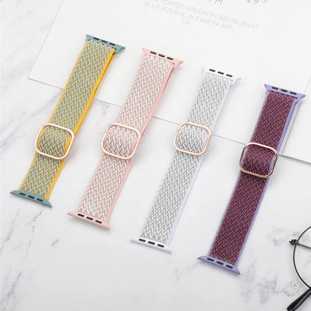Braided nylon elastic strap with wave pattern for Apple Watch in multiple colours