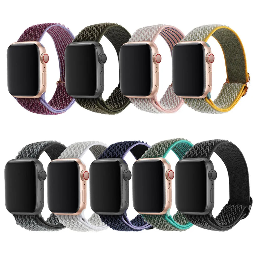 Braided nylon elastic strap with wave pattern for Apple Watch in multiple colours