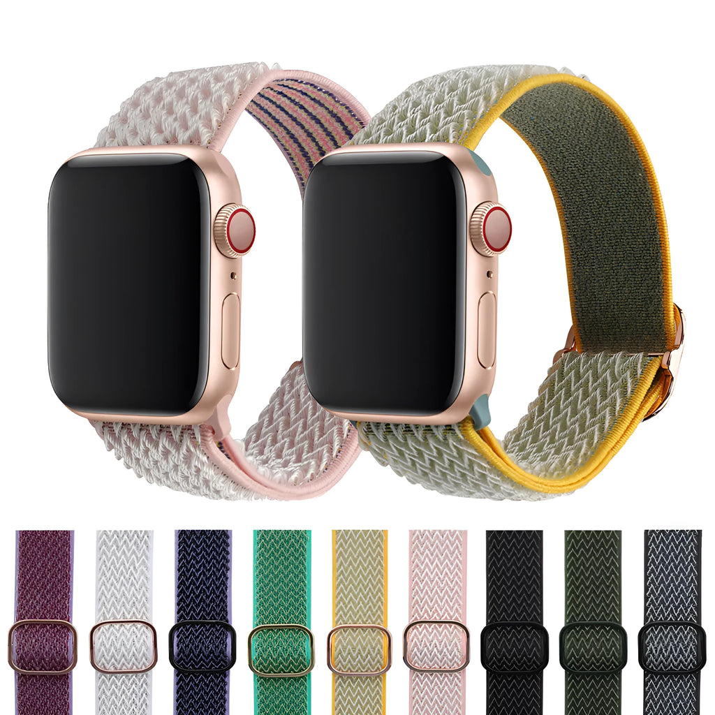 Braided nylon elastic strap with wave pattern for Apple Watch in multiple colours