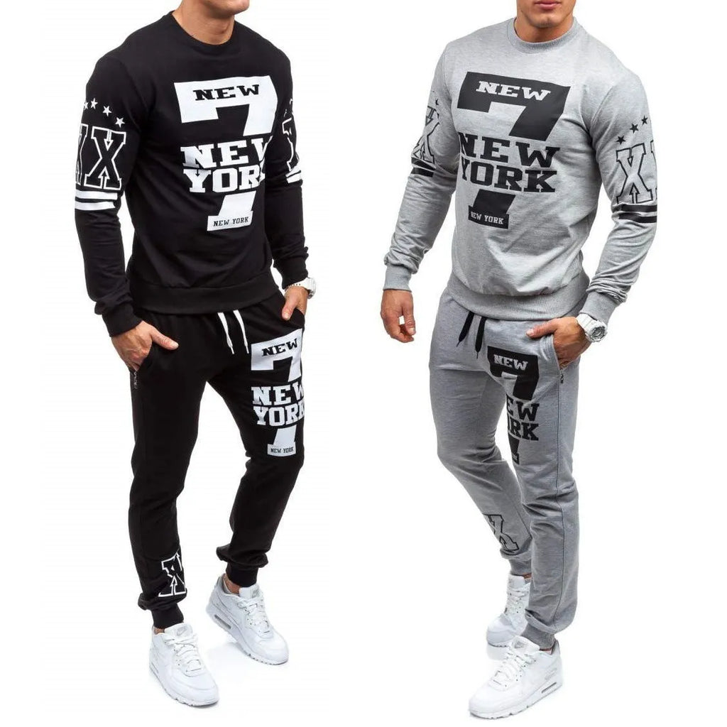 Men's cotton knitted tracksuit set in grey with long sleeve top and sweatpants
