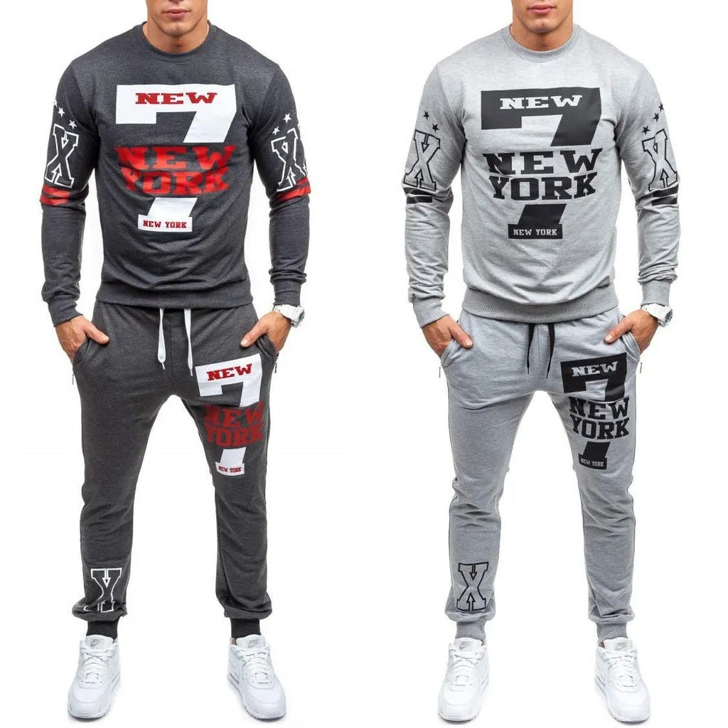 Men's cotton knitted tracksuit set in grey with long sleeve top and sweatpants